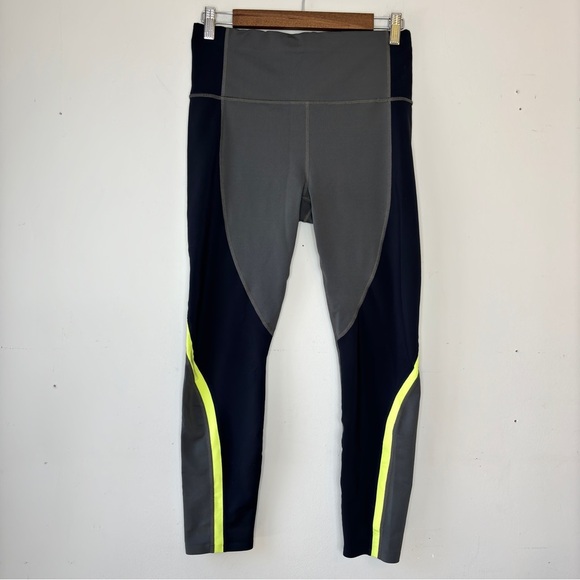 Athleta Black Yellow Olive Gray Green Spar Color Block 7/8 Tight Leggings Size M - Picture 2 of 12